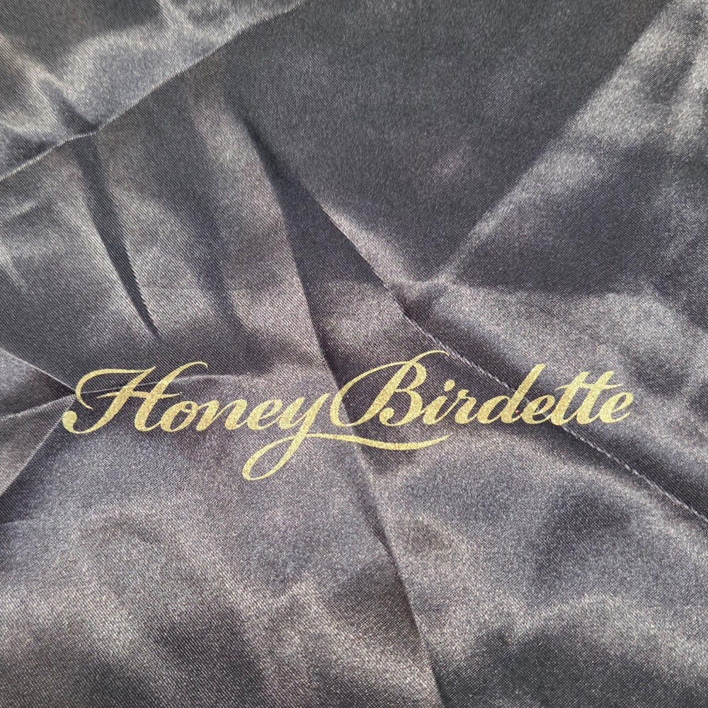 Honey Birdette Black Satin Drawstring Dust Bag Gold Logo Lingerie Storage Pouch